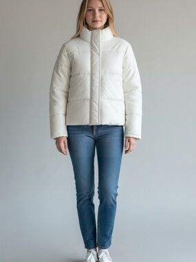 Andrew Marc Off-White Quilted Puffer Jacket. Size M